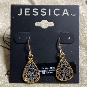 NWT Jessica two-tone nickel-free fish hook earrings